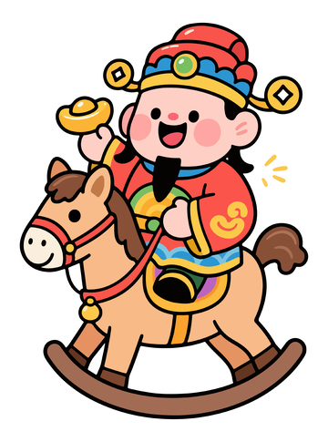 卡通财神骑马喜庆插画