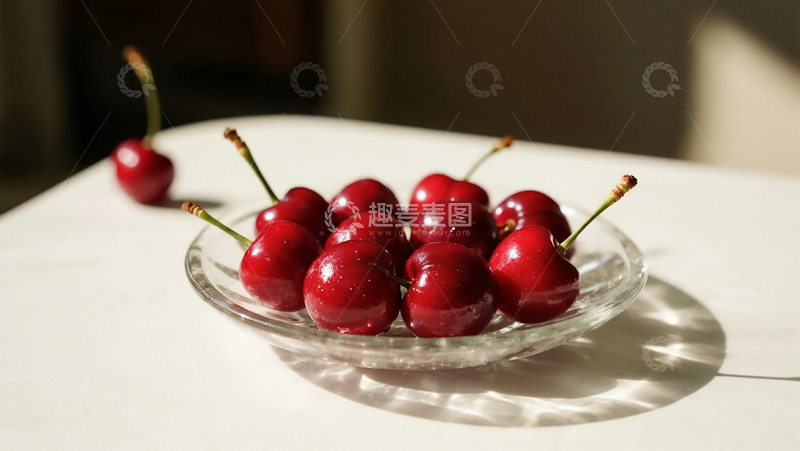 高清大图下载【趣麦麦图】蔬菜水果之玻璃盘上的大樱桃