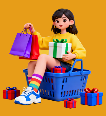 坐在购物篮上的女孩2