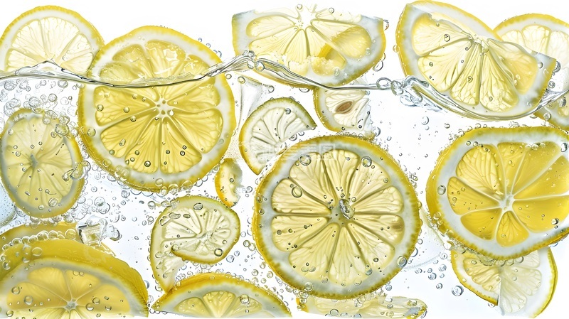 高清大图下载【趣麦麦图】柠檬片水珠清新背景设计素材