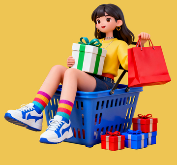 坐在购物篮上的女孩1