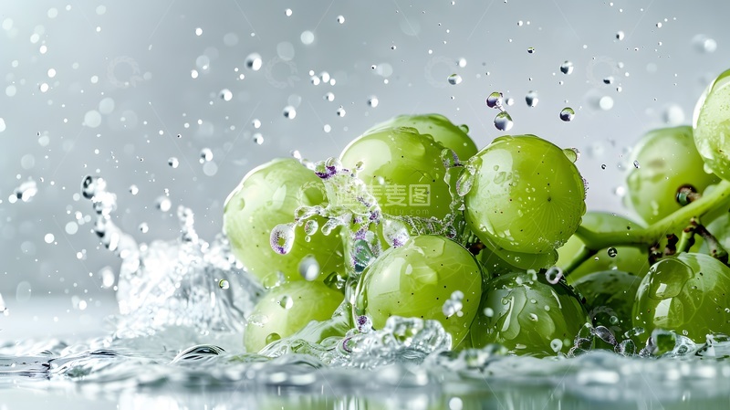 高清大图下载【趣麦麦图】清新绿葡萄水珠飞溅摄影