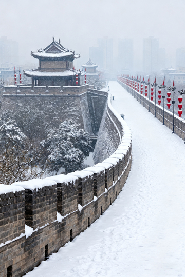 古风建筑雪天风景