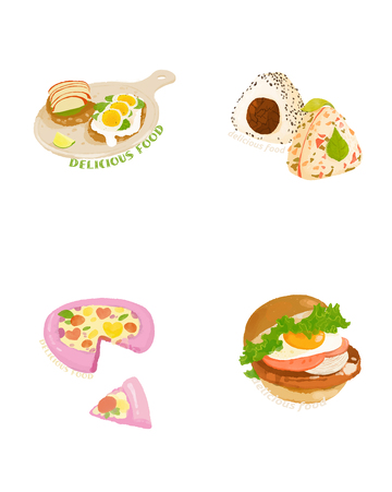 水彩美食插画早餐组合设计素材