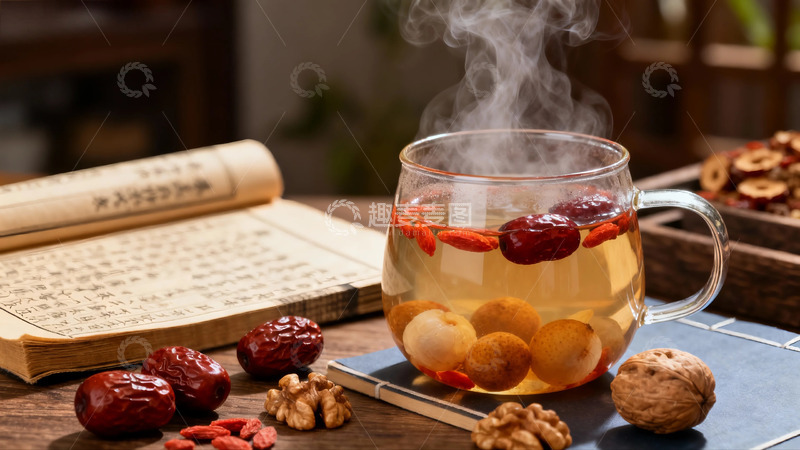 高清大图下载【趣麦麦图】中式养生茶红枣桂圆