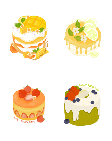 卡通水果蛋糕插画设计素材
