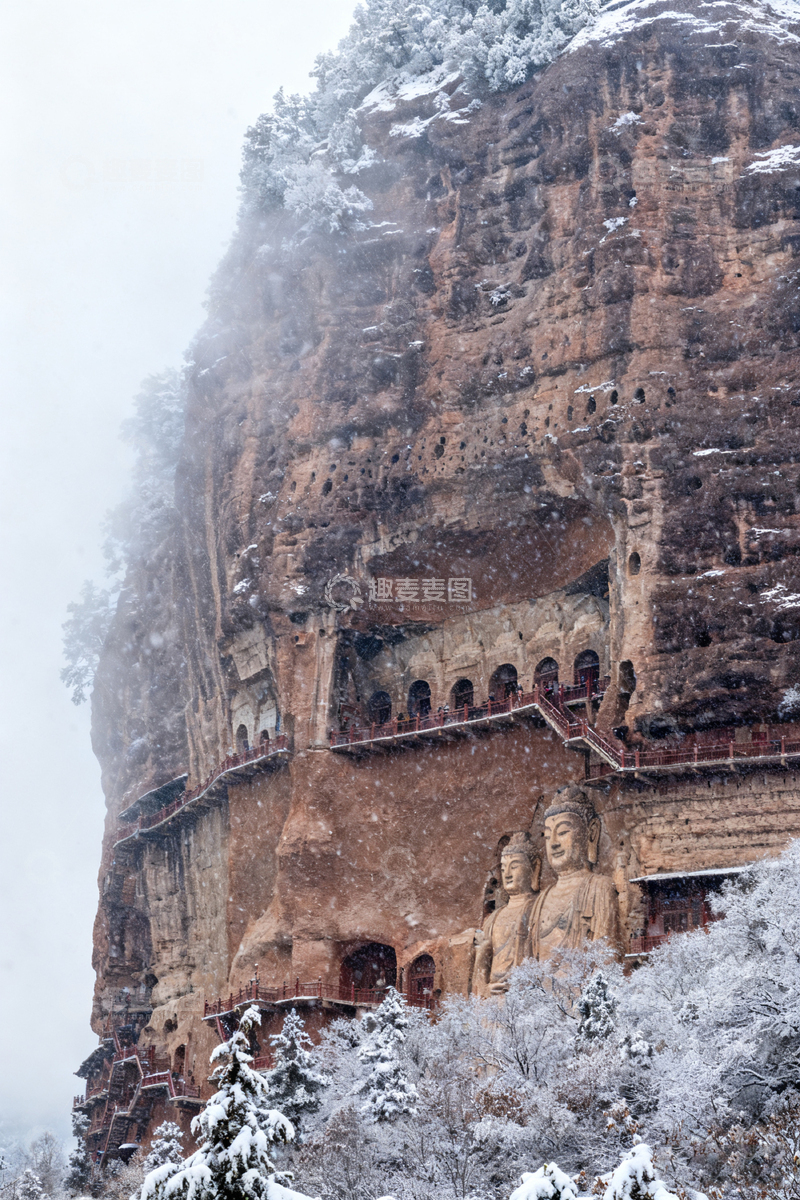高清大图下载【趣麦麦图】雪映石窟佛影古韵