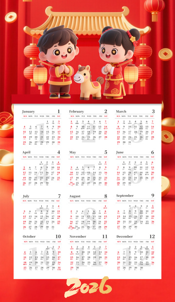 2026年喜庆中国风日历挂历