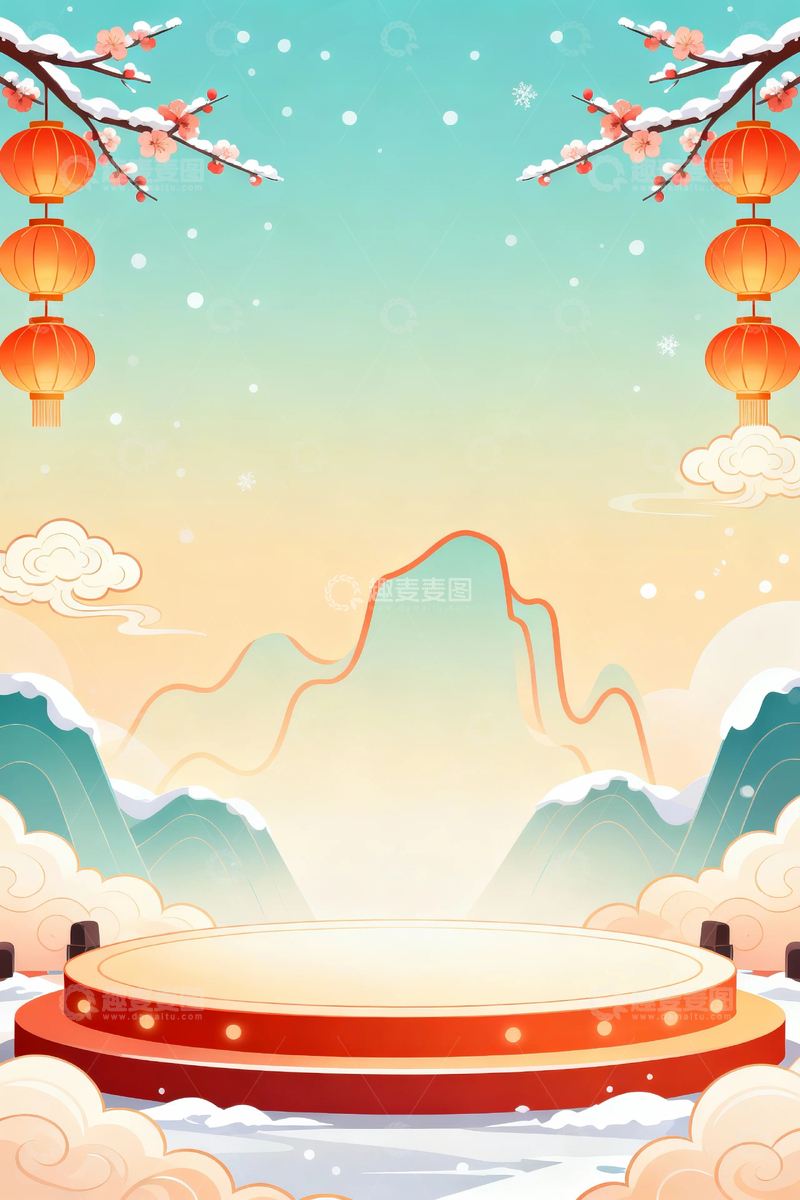 高清大图下载【趣麦麦图】国潮插画冬季背景4