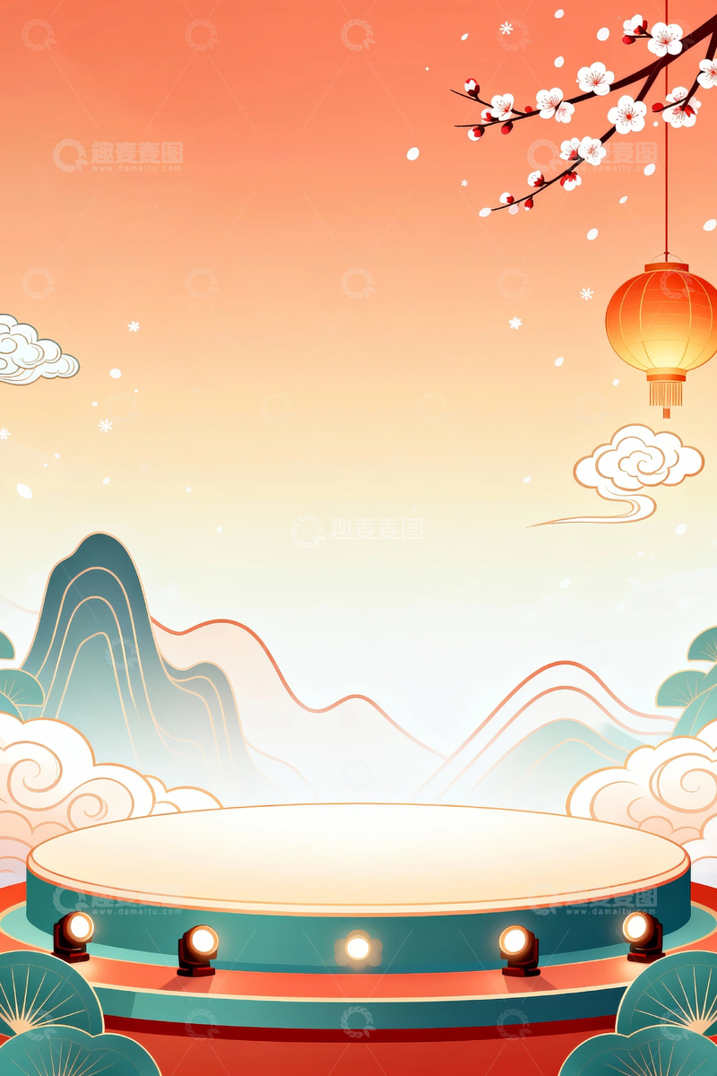 高清大图下载【趣麦麦图】国潮插画冬季背景3