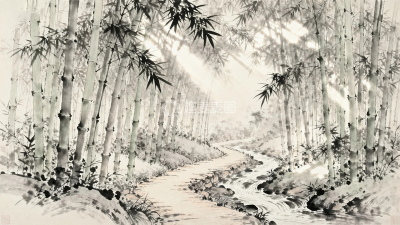 高清大图下载【趣麦麦图】竹林间穿过的小路1