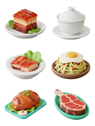 3D渲染中式美食菜肴菜品插画素材