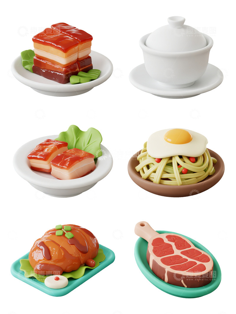 高清大图下载【趣麦麦图】3D渲染中式美食菜肴菜品插画素材