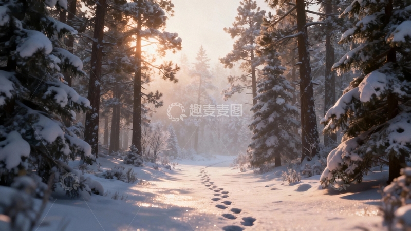 高清大图下载【趣麦麦图】穿过雪后森林的小路4