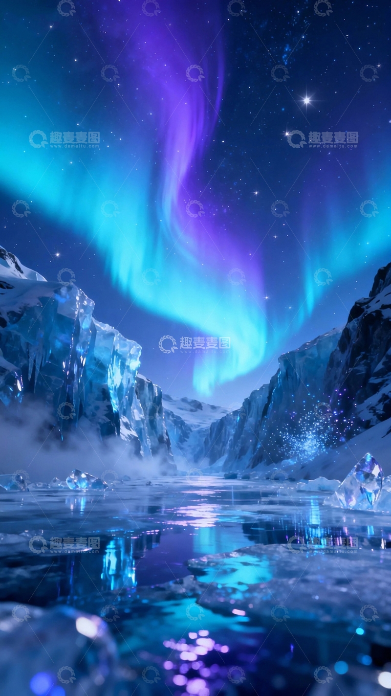 高清大图下载【趣麦麦图】极地冰山与极光5