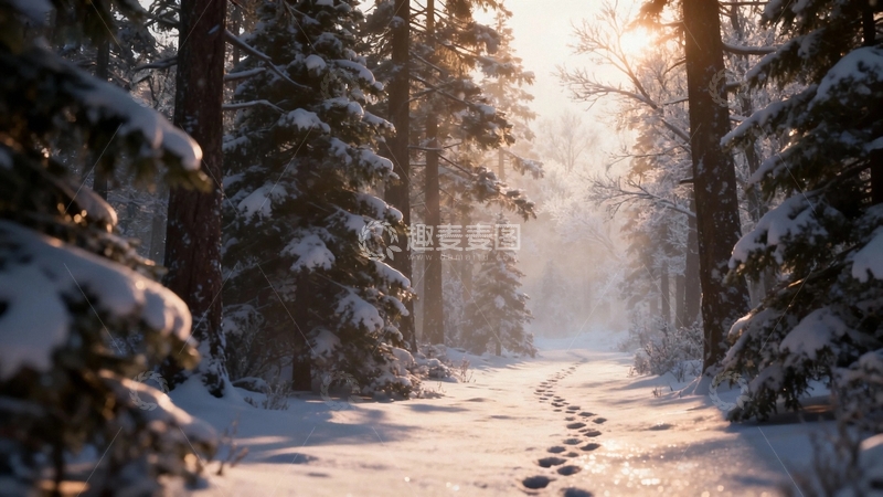 高清大图下载【趣麦麦图】穿过雪后森林的小路8