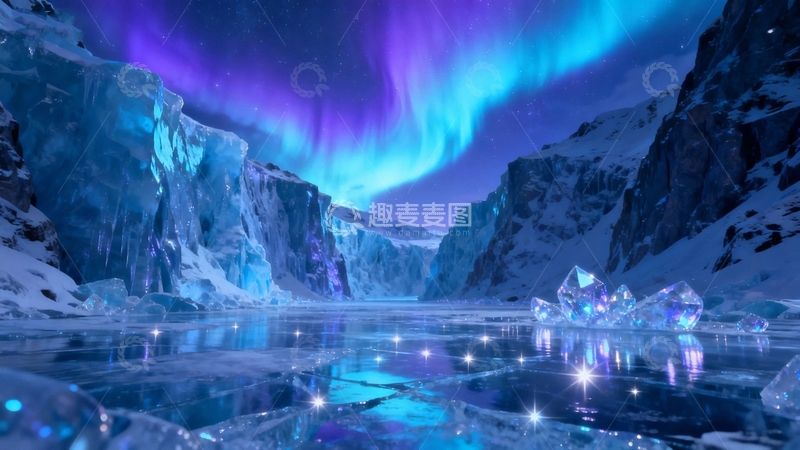 高清大图下载【趣麦麦图】极地冰山与极光8