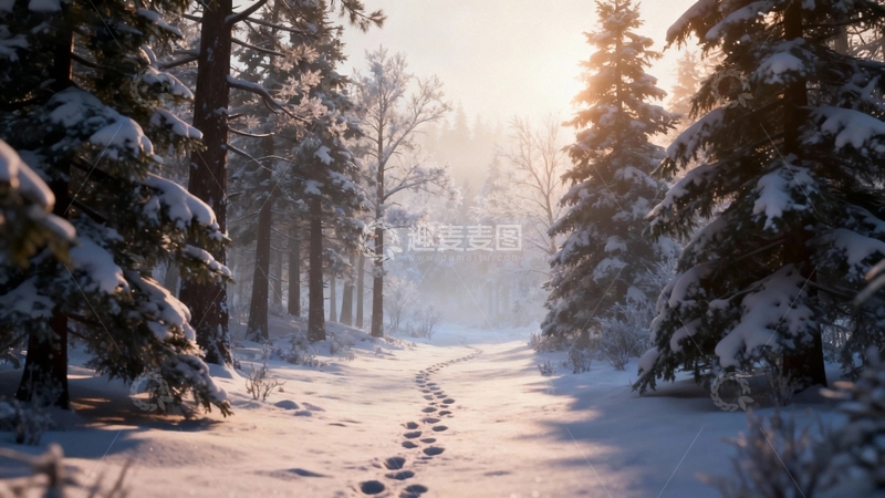 高清大图下载【趣麦麦图】穿过雪后森林的小路6