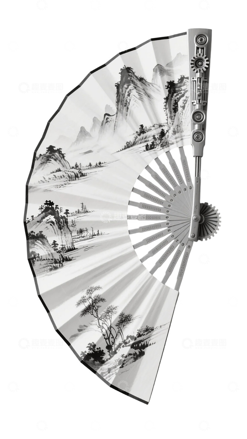 高清大图下载【趣麦麦图】水墨山水折扇装饰画
