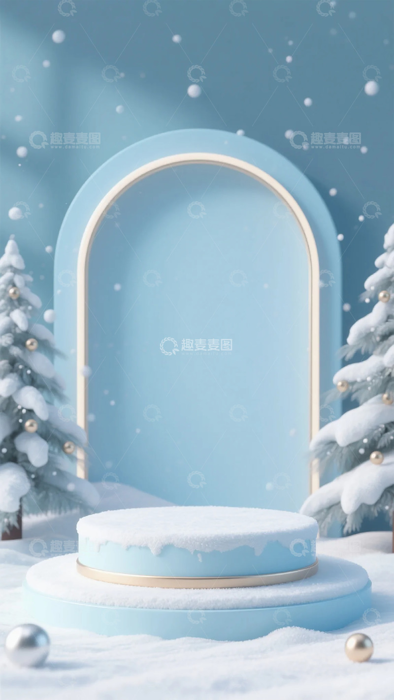 高清大图下载【趣麦麦图】蓝色冬日圣诞展示台设计