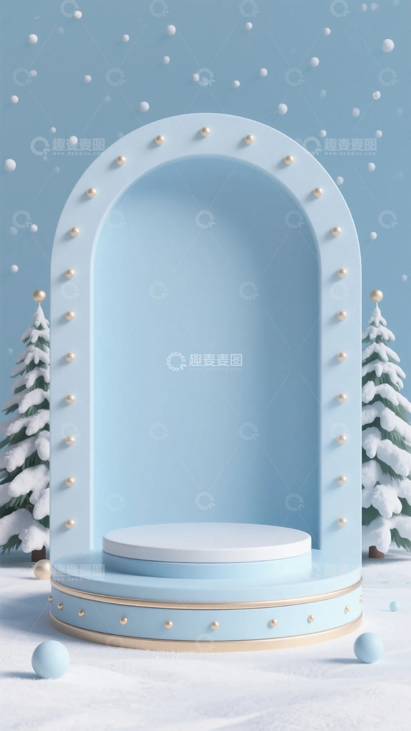 蓝色冬季圣诞场景展示台设计