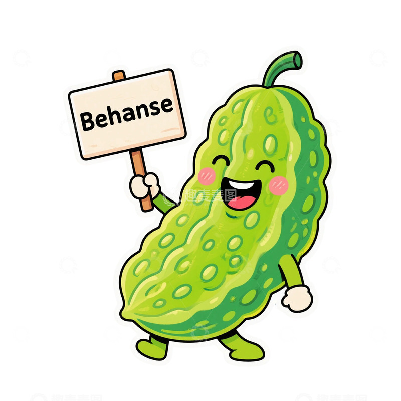 高清大图下载【趣麦麦图】卡通苦瓜举牌宣传设计元素