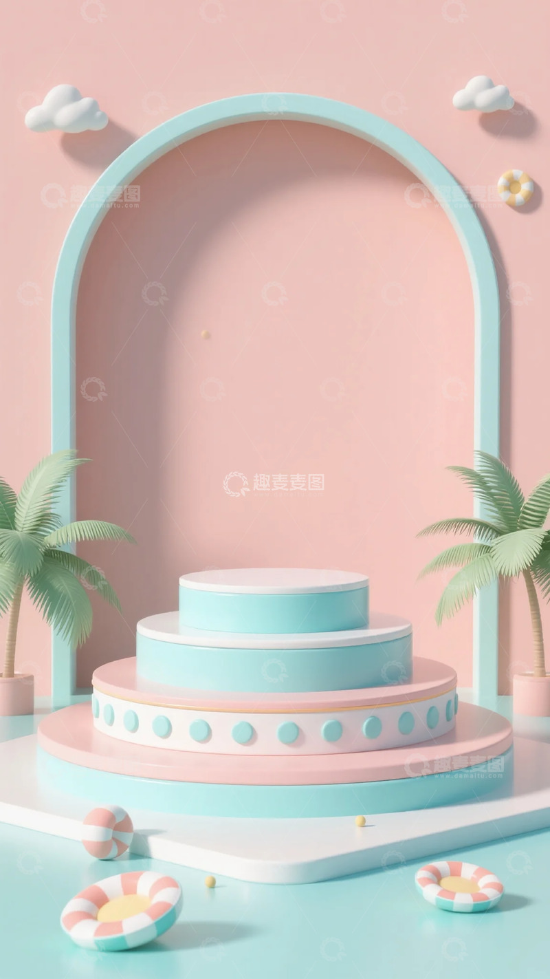 高清大图下载【趣麦麦图】夏日沙滩展示台装饰设计