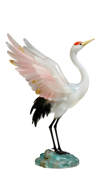 瓷雕白鹤展翅艺术品
