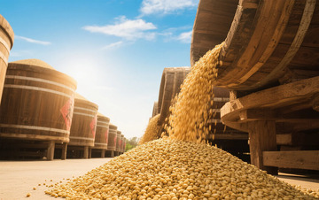 木桶大豆仓储场景摄影图片