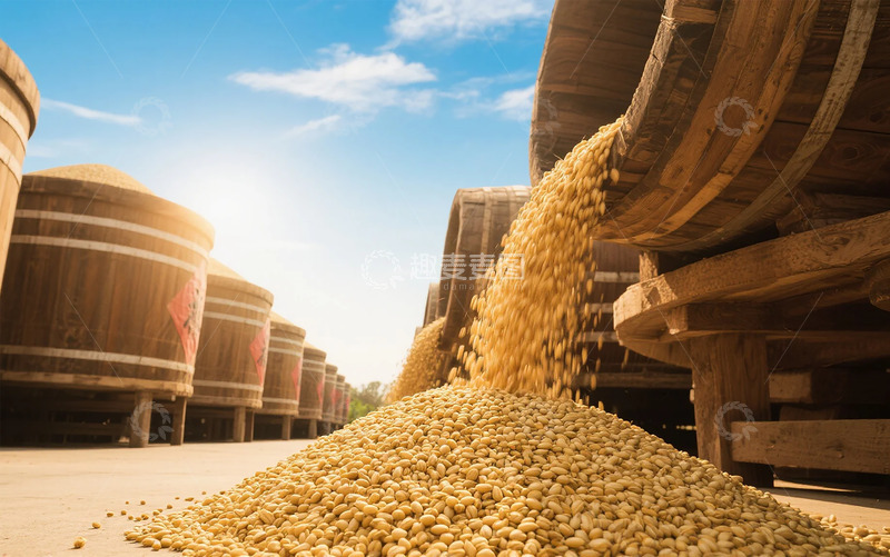 高清大图下载【趣麦麦图】木桶大豆仓储场景摄影图片