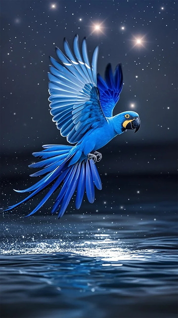 星空蓝鹦鹉飞翔艺术画作