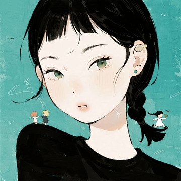 插画风女性肖像艺术画作