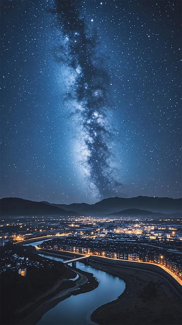 星河璀璨城市夜景河流