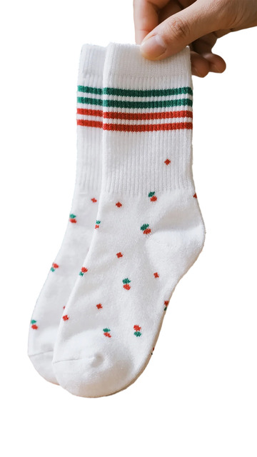 圣诞风格白色棉袜