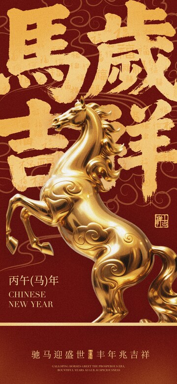金色马新年祝福海报设计