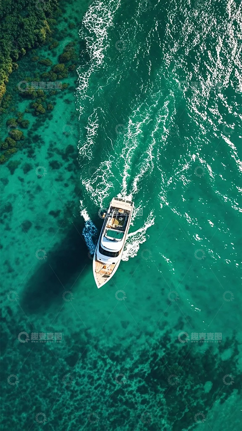 高清大图下载【趣麦麦图】海船航行绿海航拍图
