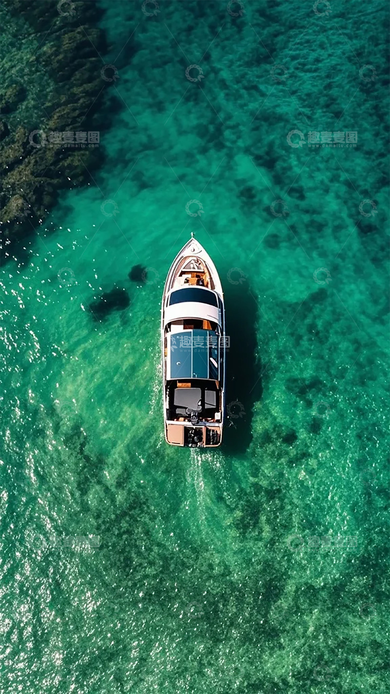 高清大图下载【趣麦麦图】碧海游轮航拍图