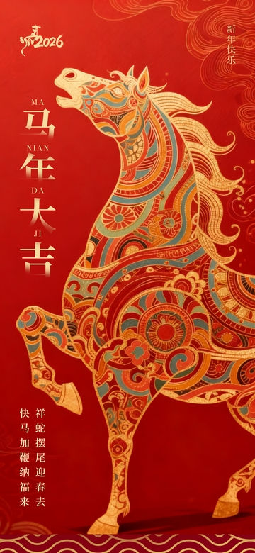 马年大吉喜庆装饰图案设计