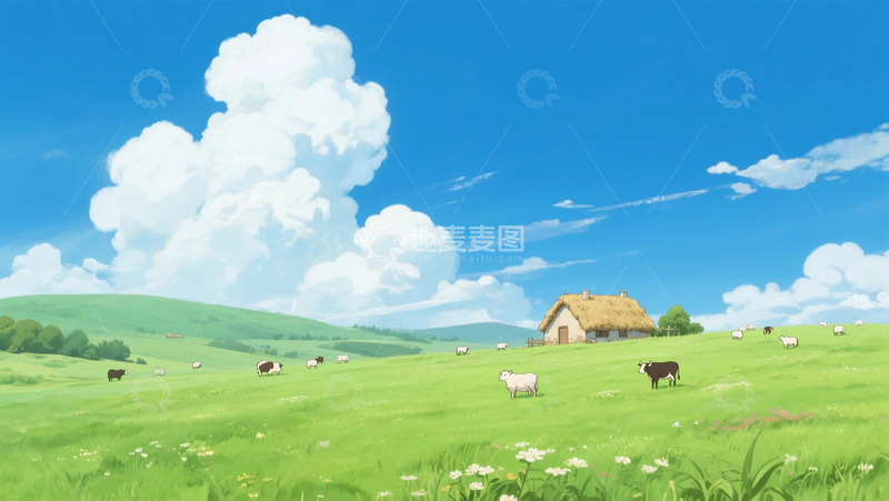 高清大图下载【趣麦麦图】田园风光手绘插画