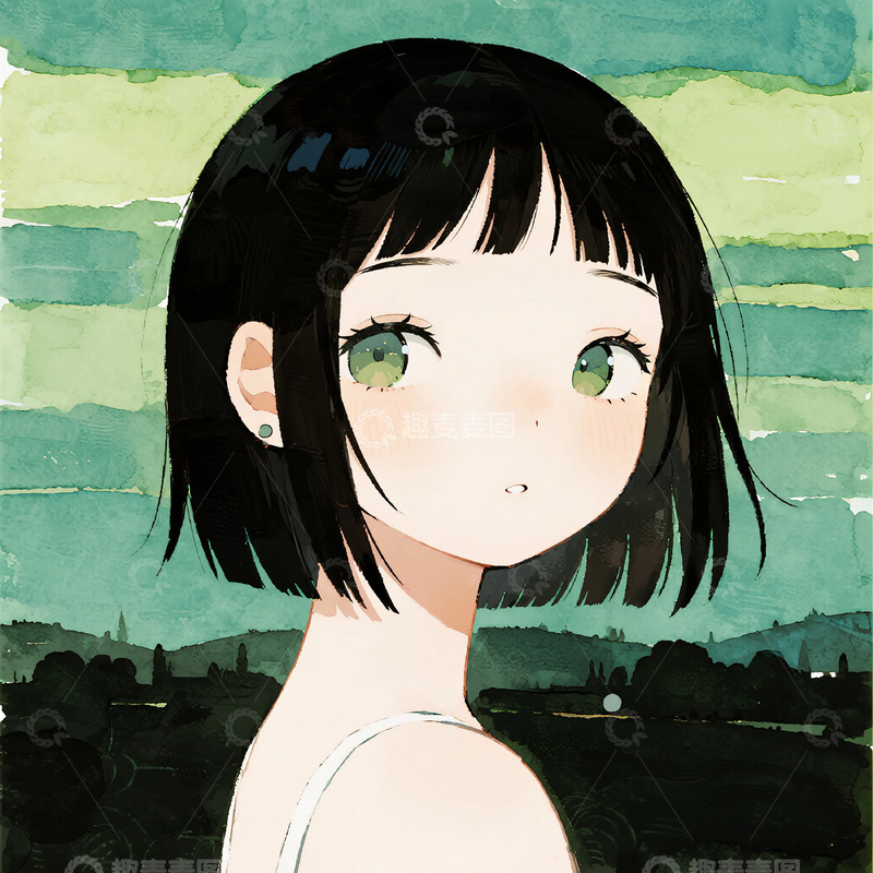 高清大图下载【趣麦麦图】动漫风少女头像插画素材