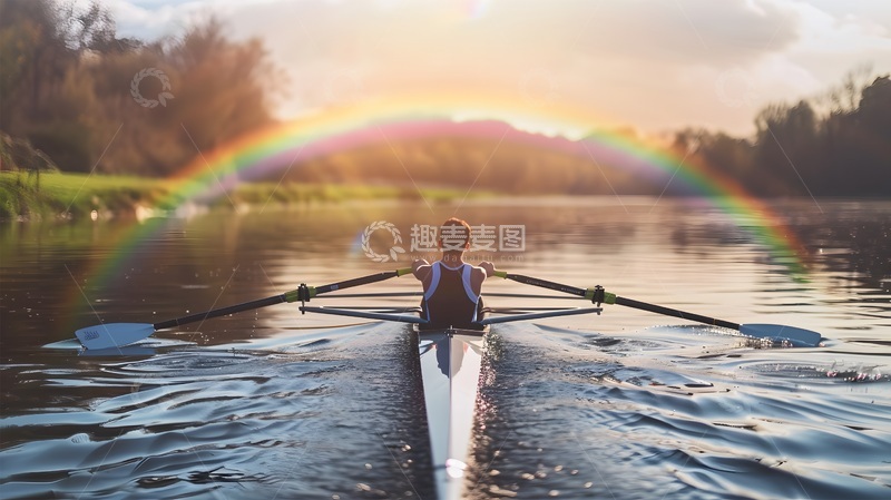 高清大图下载【趣麦麦图】彩虹河畔单人划艇