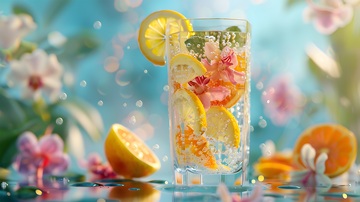 清新花卉饮品创意摄影图