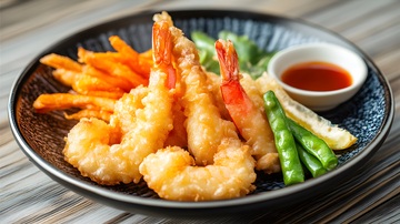 日式炸虾拼盘美食摄影图片