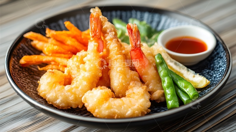 高清大图下载【趣麦麦图】日式炸虾拼盘美食摄影图片