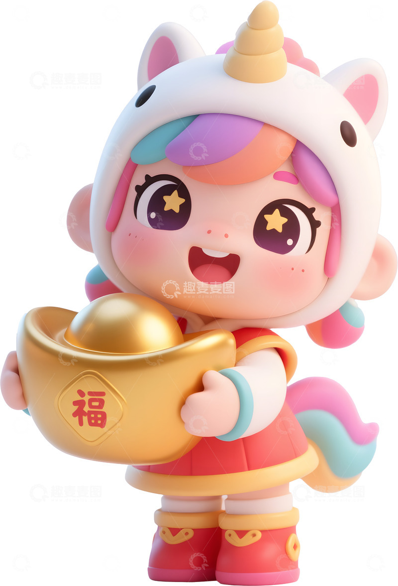 高清大图下载【趣麦麦图】可爱卡通马年金元宝