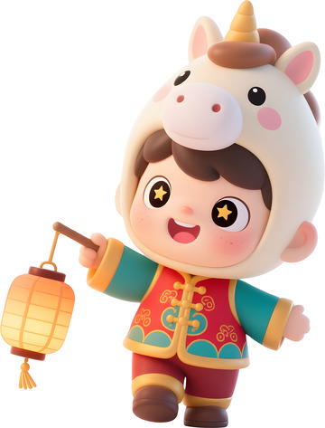 卡通马年儿童拿着灯笼插图