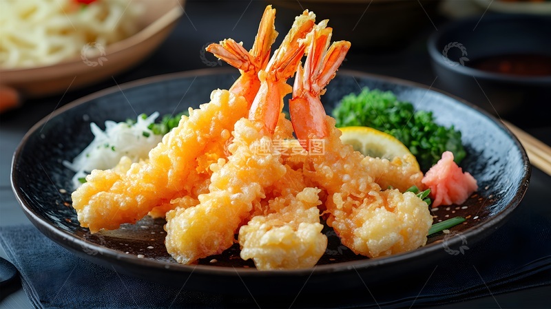 高清大图下载【趣麦麦图】日式天妇罗虾仁美食摄影