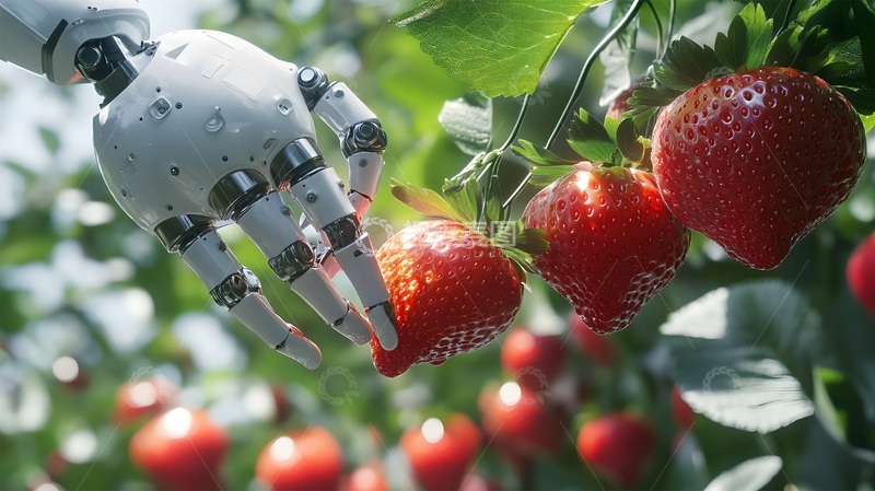 高清大图下载【趣麦麦图】科技农业采摘草莓机器人