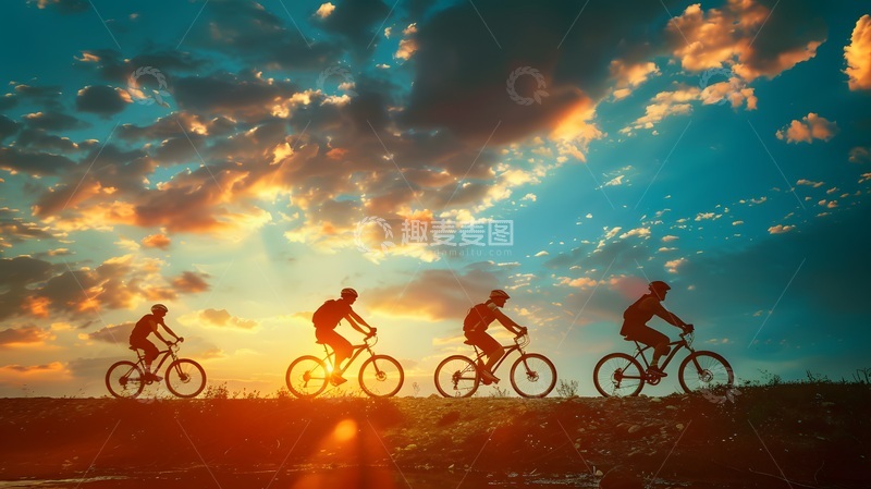 高清大图下载【趣麦麦图】骑行剪影晚霞风景摄影