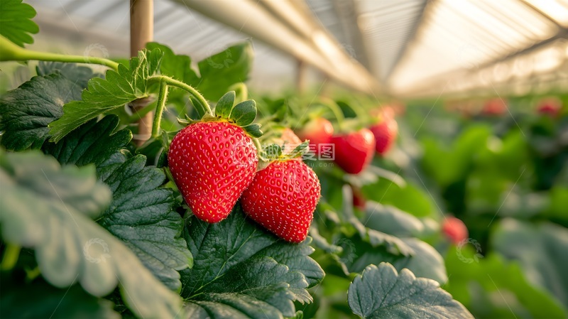 高清大图下载【趣麦麦图】温室内成熟草莓摄影图